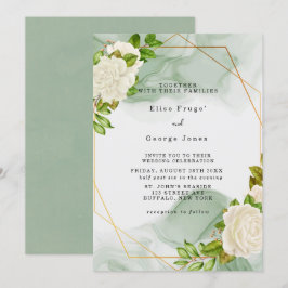 Convite Casamento de Florais Brancos de Cor Verde Elegante