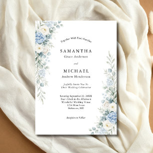 Convite Casamento de Florais Creme Branco Azul Empoeirado