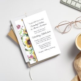 Convite Casamento de Florais de Aquarela de Girassóis de O