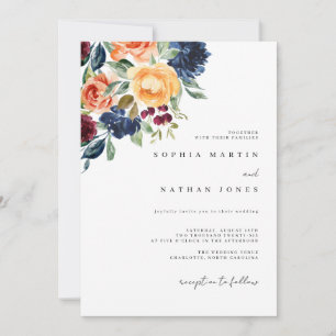 Convite Casamento de Florais Florais de Cobra Burgundia de