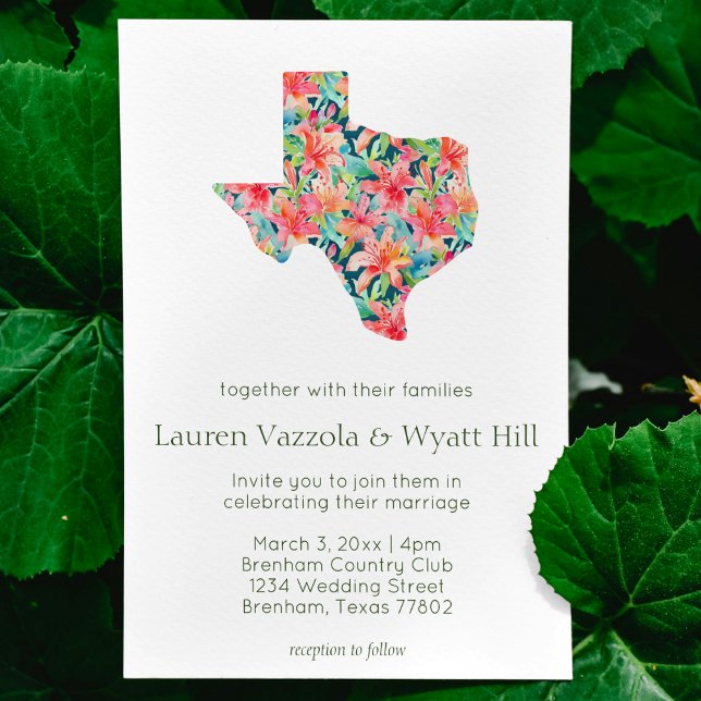 Convite Casamento de Florais Tropicais do Estado do Texas  (tropical "texas" state flower wedding invitation simple modern beach tropical invitation bright )