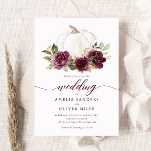 Convite Casamento de Floral Burgundy Pumpkin Queda Greener