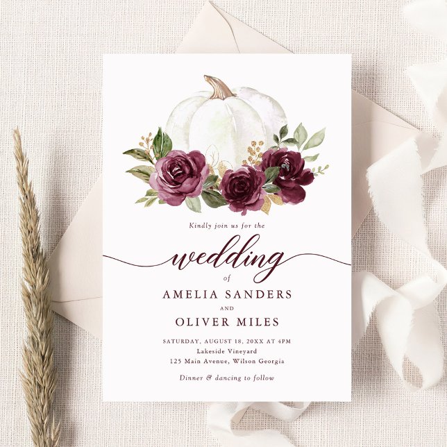 Convite Casamento de Floral Burgundy Pumpkin Queda Greener (Criador carregado)
