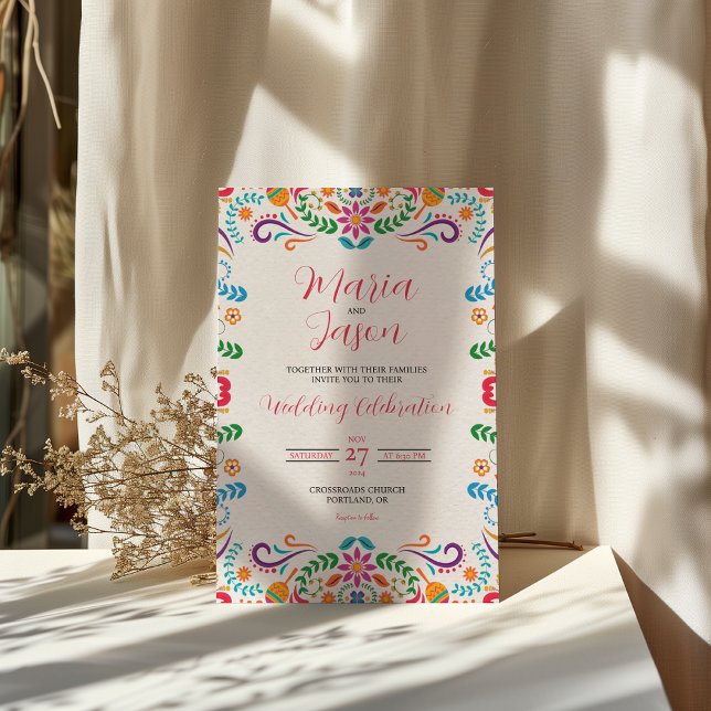 Convite Casamento de Floral Fiesta Colorida mexicana (Mexican Elegant Colorful Floral Fiesta Wedding Invitation)