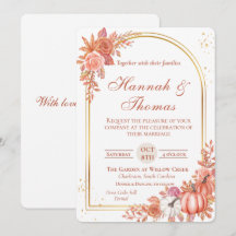 Casamento de Floral Laranja em Aquarela com Ouro e
