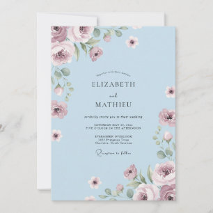 Convite Casamento de Floral Sprig Azul Empoeirado
