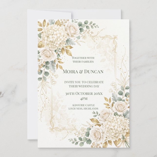 Convite Casamento de Floral Verde Marfim (Frente)