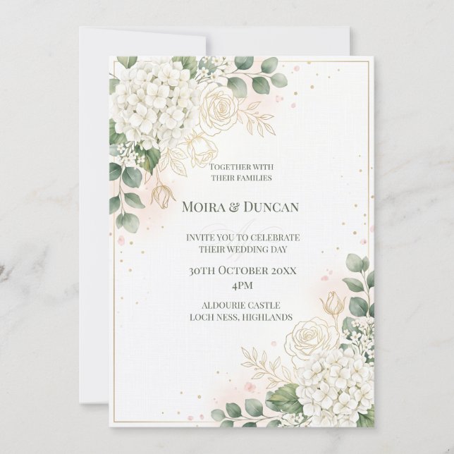 Convite Casamento de Floral Verde Marfim (Frente)