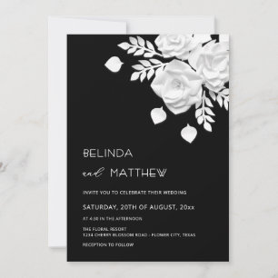 Convite Casamento de Flores 3D em Preto e Branco