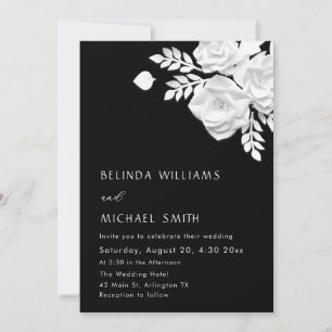 Convite Casamento de Flores 3D Preto e Branco