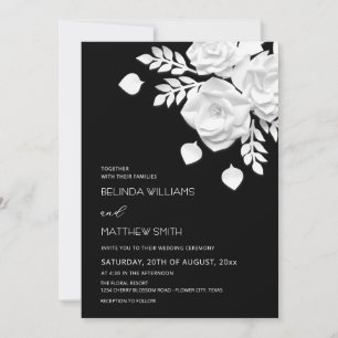 Convite Casamento de Flores 3D Preto e Branco