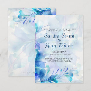 Convite Casamento de Flores Abstratas Azuis e Roxas