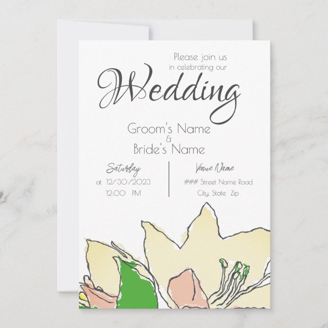 Convite Casamento de Flores Amarelas (Frente)