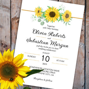 Convite Casamento de flores amarelas da Aquarela