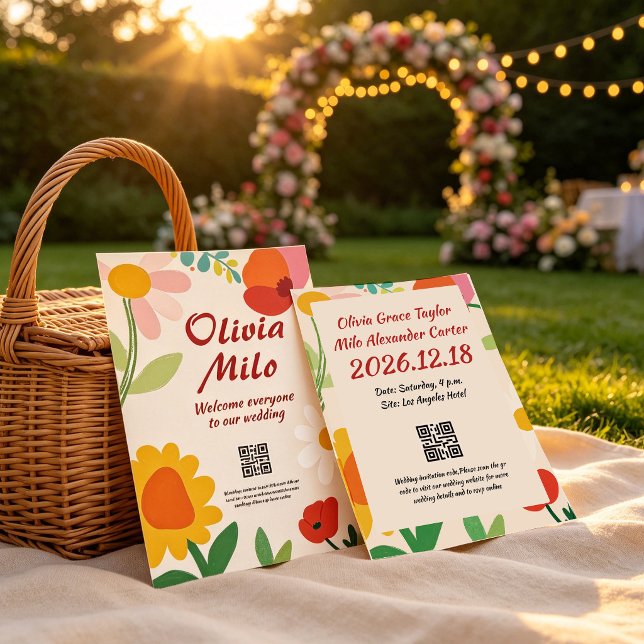 Convite Casamento de flores ao ar livre desenhadas à mão (Criador carregado)