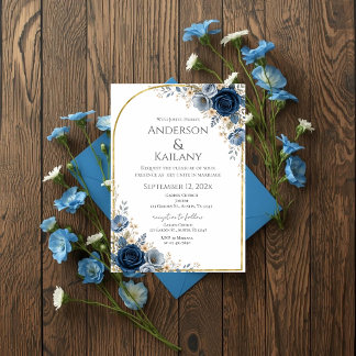 Convite Casamento de Flores Azuis