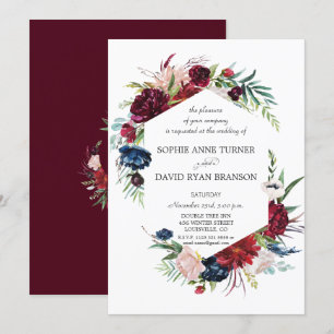 Convite Casamento de Flores Azuis da Borgonha do Jardim Wh