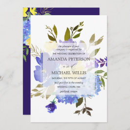 Convite Casamento de flores azuis e amarelas da Elegant pr
