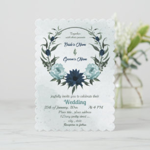 Convite Casamento de flores azuis e marinhos poeirentos