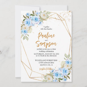 Convite Casamento de Flores Azuis Elegantes