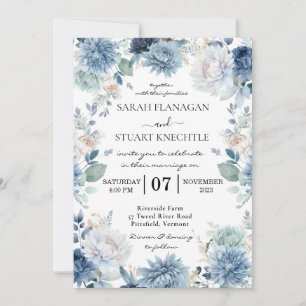 Convite Casamento de flores azuis empoeiradas Elegante Wat