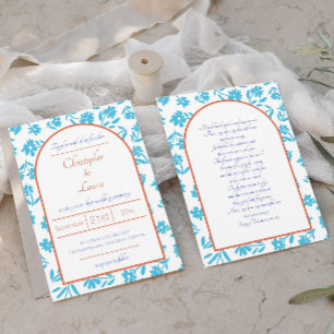 Convite Casamento de Flores Azuis Larona Sunset Orange