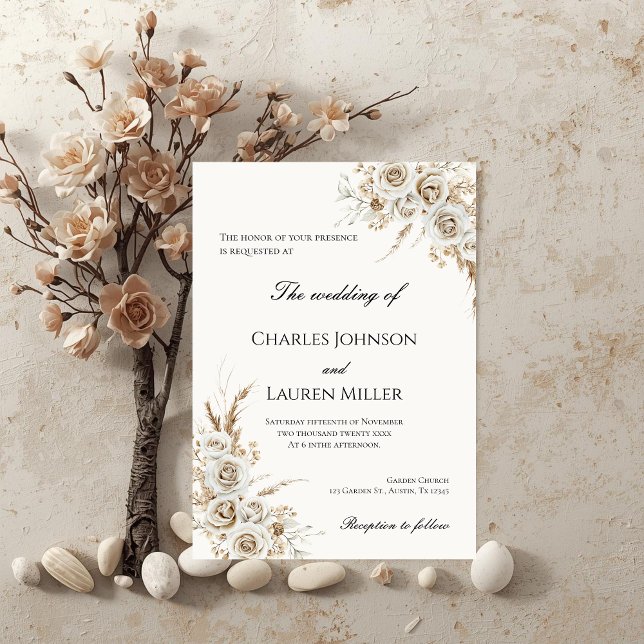 Convite Casamento de Flores Bege (Criador carregado)