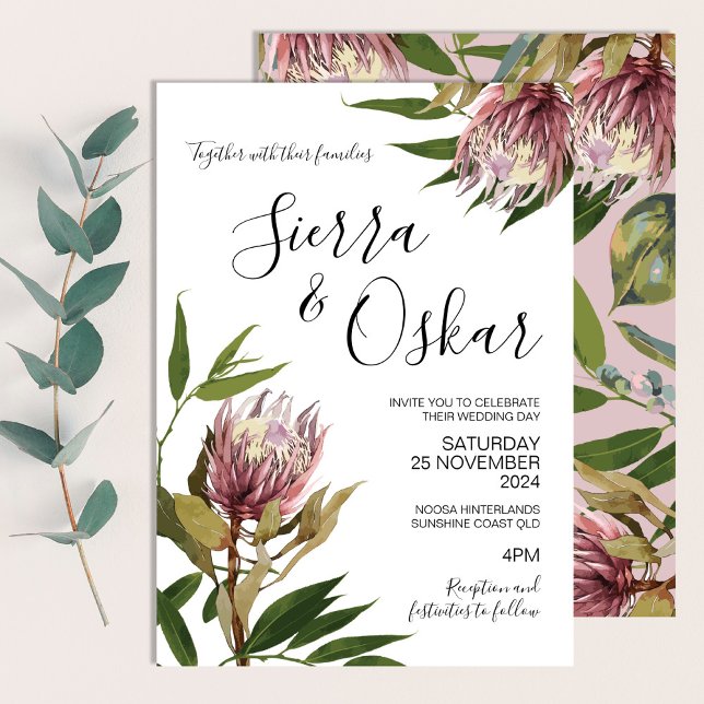 Convite Casamento de Flores Boho Protea Nativas (Criador carregado)