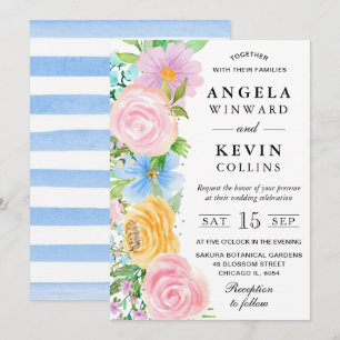 Convite Casamento de Flores Boho Rosa Amarelo e Azul