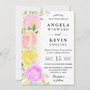 Convite Casamento de Flores Boho Rosa Laranja e Amarelo