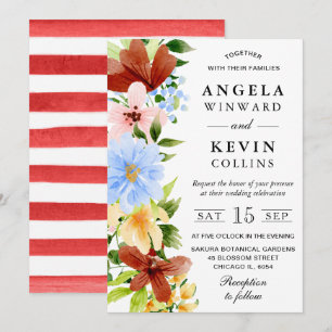 Convite Casamento de Flores Boho Vermelho Amarelo e Azul