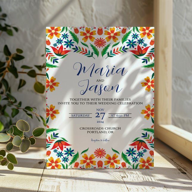Convite Casamento de Flores Botânicas Coloridas Mexicanas (Mexican Floral Colorful Botanical Flowers Wedding Invitation)