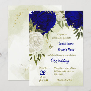 Convite casamento de flores brancas azuis reais