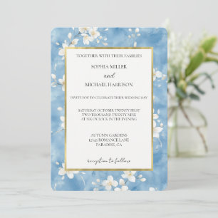 Convite Casamento de Flores Brancas Bonitas Azul Céu