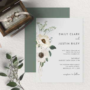 Convite Casamento de Flores Brancas com Aquarela Moderna