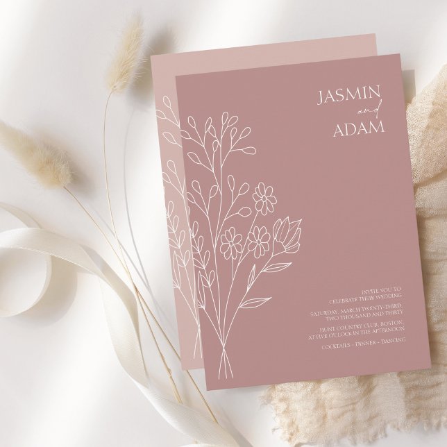 Convite Casamento de flores brancas Douradas e Rosa mínimo (Criador carregado)