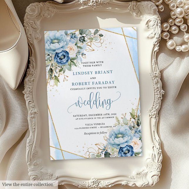 Convite Casamento de flores brancas e poeirentas de vassou (Classic dusty blue white flowers wedding invitation

)