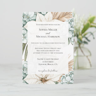 Convite Casamento de Flores Brancas Tropicais Azuis