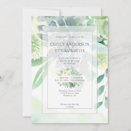 Convite Casamento de Flores Brancas Verde e Indigo Suculen