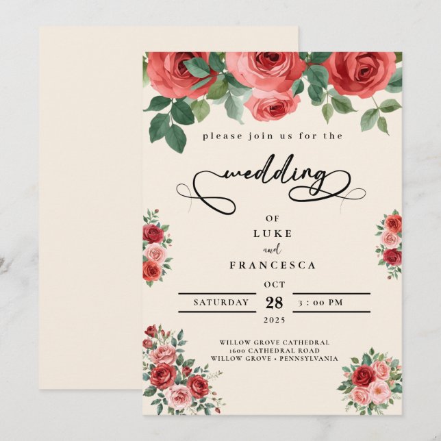Convite Casamento de flores coloridas modernas (Frente/Verso)
