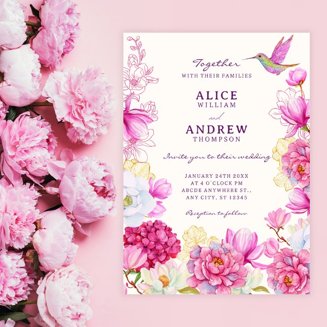 Convite Casamento de flores cor-de-rosa (Criador carregado)