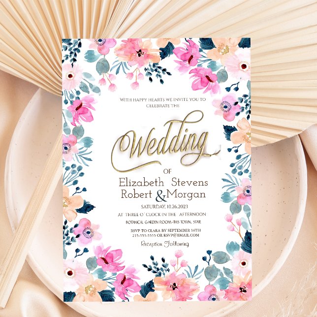 Convite Casamento de Flores Cor-de-Rosa Jardim Chic (Criador carregado)