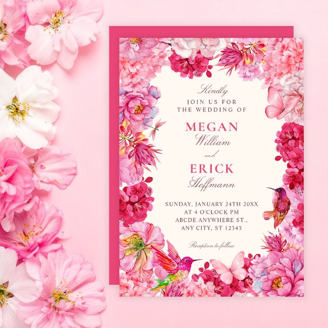 Convite Casamento de flores cor-de-rosa rústicas (Criador carregado)