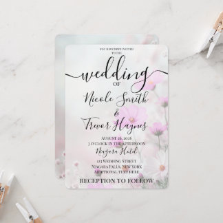 Convite Casamento de Flores Cor-de-Rosa Simples Personaliz