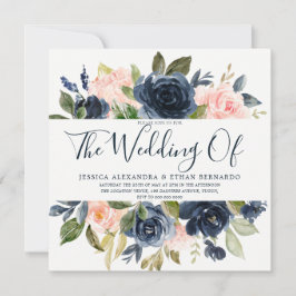 Convite Casamento de Flores de Água Azul Rosa e Marinho