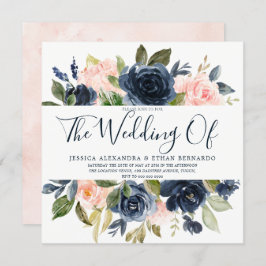 Convite Casamento de Flores de Água Azul Rosa e Marinho