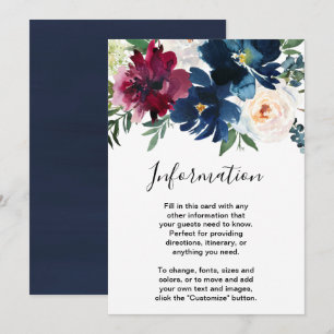 Convite Casamento de Flores de Água Burgundy Navy