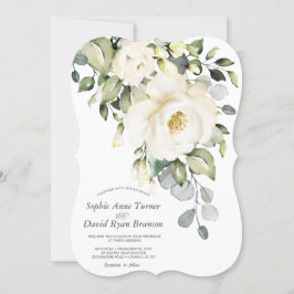 Convite Casamento de Flores de Água de Creme Branco Elegan