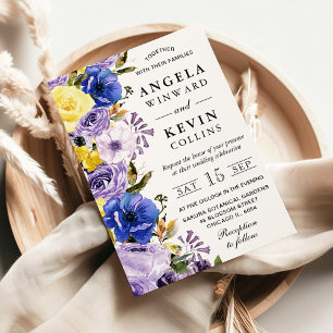 Convite Casamento de flores de água-marra com roxo e creme