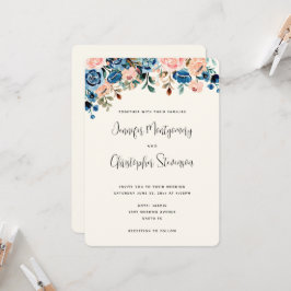 Convite Casamento de Flores de Água Rosa e Azul